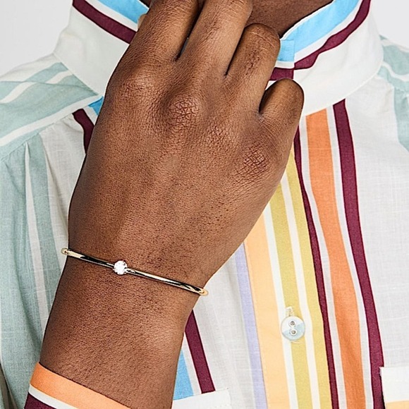 Gold Solitaire Zircon Cuff Bangle Simple Plain Adjustable Bracelet - Picture 6 of 8